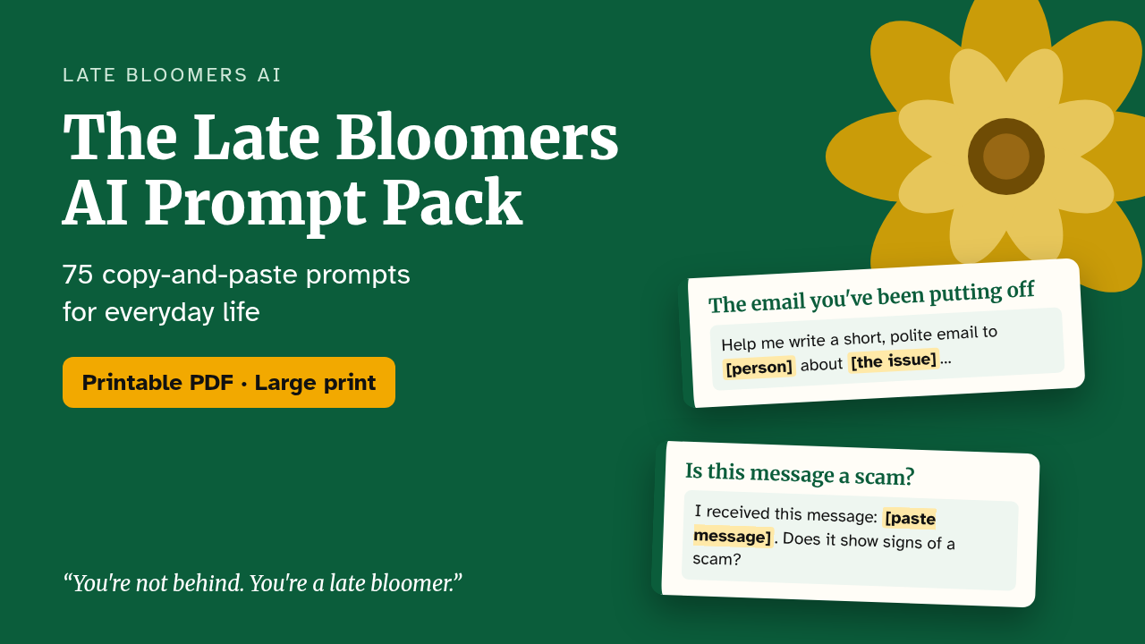 Cover of The Late Bloomers AI Prompt Pack